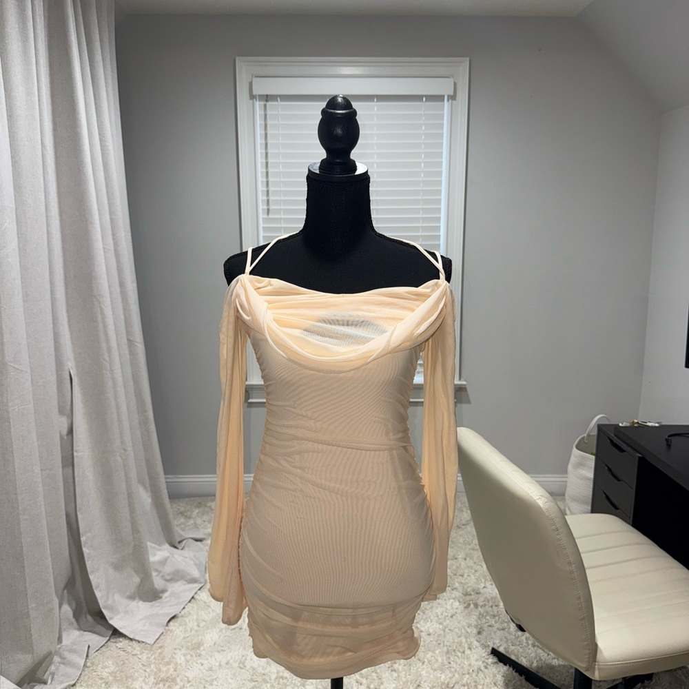 Oh Polly Elegant Cream Off-Shoulder Dress